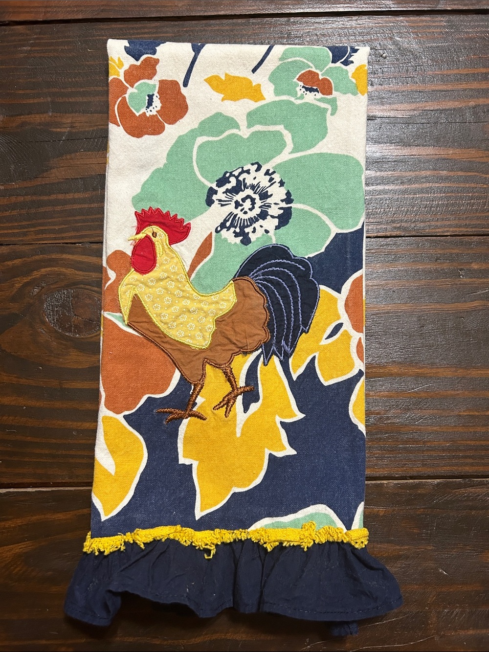Decorative Rooster Kitchen Towel - Navy, Yellow, Red by Sur la Table